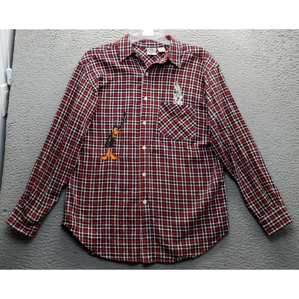 Vtg Acme Clothing Looney Tunes Bugs & Daffy Flannel Shirt Mens Medium Multi Y2K